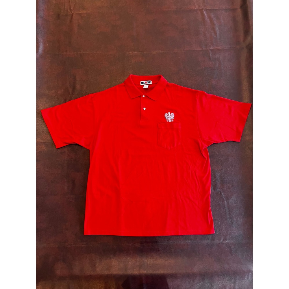 Jerzees Mens XL Red Polish Eagle Embroidered Pocket Polo Shirt Poland Heritage